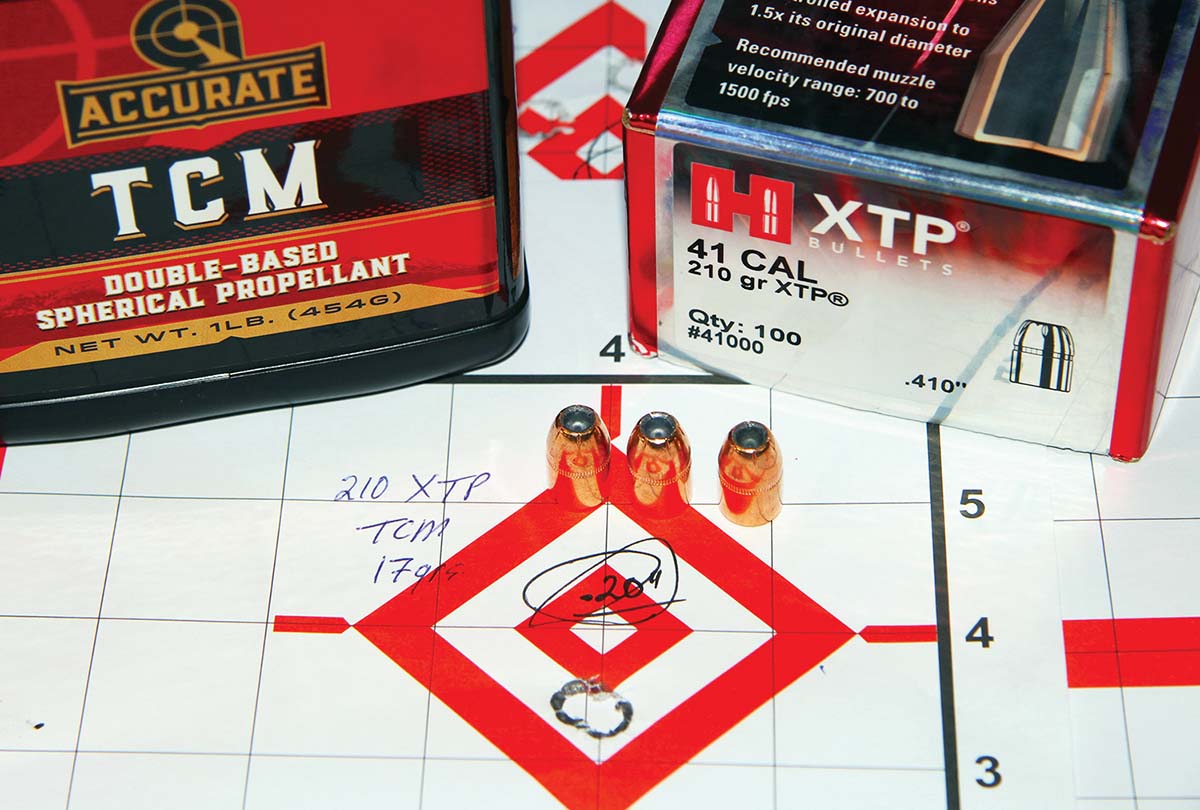 Shooting a combination of Hornady’s 210-grain XTP hollowpoint and 17 grains of Accurate TCM, the Henry Big Boy Classic Steel lever rifle grouped three shots into .20 inch at 75 yards, pushing 1,717 fps from the muzzle.